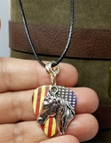 Horse American Flag Guitar Pick Necklace on Black Rolled Cord