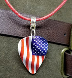 CLEARANCE American Flag Guitar Pick Necklace with Rolled Red Cord