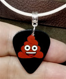 Poop Emoji Guitar Guitar Pick Necklace on White Rolled Cord