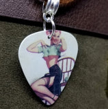 Classic Pin Up Guitar Pick Necklace on Brown Suede Cord