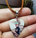 Classic Pin Up Guitar Pick Necklace on Brown Suede Cord