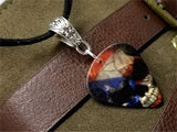 Flag of Puerto Rico Over Skull Guitar Pick Necklace on Black Suede Cord