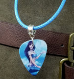 Mermaid Out of Water Guitar Pick Necklace on an Aqua Blue Rolled Cord