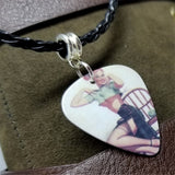 Classic Pin Up Guitar Pick Necklace on Black Braided Cord