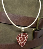 Giraffe Print Guitar Pick Necklace on Tan Rolled Cord