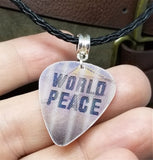 Peace Holographic Guitar Pick on a Braided Black Cord Necklace