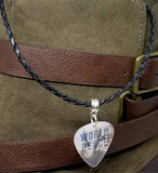 Peace Holographic Guitar Pick on a Braided Black Cord Necklace