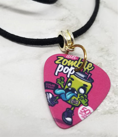 Zombie Pop Guitar Pick Necklace on a Black Suede Cord