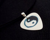 Yin and Yang White Guitar Pick Necklace on Black Suede Cord