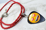 Heart Eyes Emoji Guitar Pick on a Red Braided Cord Necklace