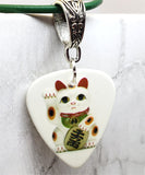Lucky Cat Guitar Pick Necklace on Green Cord