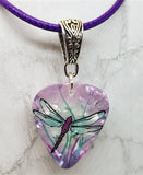 Dragonfly Guitar Pick on a Purple Rolled Cord Necklace