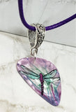 Dragonfly Guitar Pick on a Purple Rolled Cord Necklace