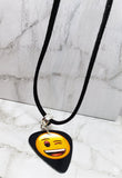 Winking Emoji Guitar Pick Necklace on Black Suede Cord