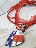 CLEARANCE American Flag Guitar Pick Necklace with Red Ribbon Cord