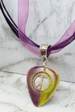 Peace Sign Cut Out Purple and Green Guitar Pick with Purple Ribbon Cord