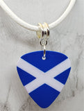 Flag of Scotland Guitar Pick Necklace on White Rolled Cord