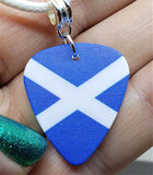 Flag of Scotland Guitar Pick Necklace on White Rolled Cord