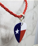 Texas Flag Guitar Pick Necklace with Braided Red Cord