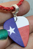 Texas Flag Guitar Pick Necklace with Braided Red Cord