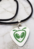 Alien Head on White Guitar Pick Necklace with Black Suede Cord
