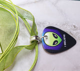 Alien I Believe Guitar Pick Necklace with a Green Ribbon Cord