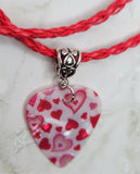 Heart Covered Guitar Pick Necklace on a Red Braided Cord