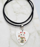Lucky Cat Guitar Pick Necklace on Black Suede Cord