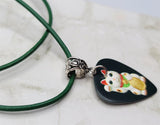 Lucky Cat Black Guitar Pick Necklace on Green Cord