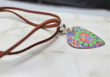 Funky Peace Sign Guitar Pick Necklace on a Brown Suede Cord