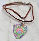Funky Peace Sign Guitar Pick Necklace on a Brown Suede Cord