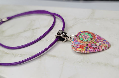 Funky Guitar Pick Necklace on a Purple Rolled Cord
