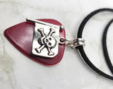 Pirate Flag Charm on Transparent Red Guitar Pick Necklace and Black Suede Cord
