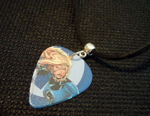 Susan Storm Invisible Woman Guitar Pick Necklace on Black Suede Cord