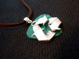 Recycle Symbol on a Green Guitar Pick and Brown Suede Cord Necklace