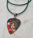 Santa Claus Ho Ho Ho Guitar Pick Necklace on Green Rolled Cord