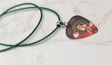 Santa Claus Ho Ho Ho Guitar Pick Necklace on Green Rolled Cord