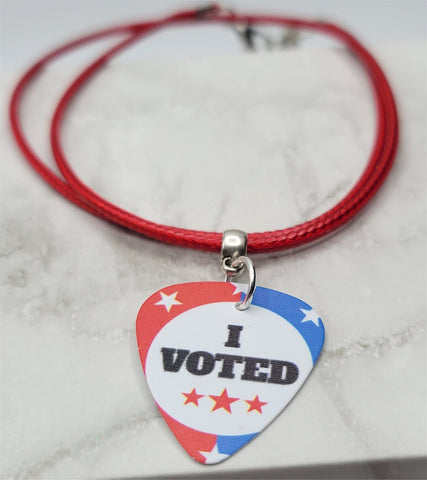 I Voted Guitar Pick Necklace on Red Rolled Cord