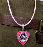 Los Novios Sugar Skull Guitar Pick Necklace on Pink Rolled Cord
