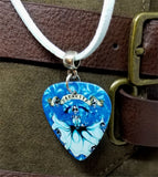 Icy Blue Mamacita Skeleton Guitar Pick and Blue Suede Cord Necklace