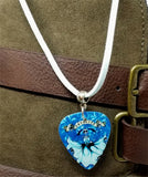 Icy Blue Mamacita Skeleton Guitar Pick and Blue Suede Cord Necklace