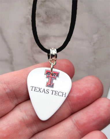 Texas Tech Guitar Pick Necklace on Black Suede Cord