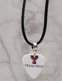 Texas Tech Guitar Pick Necklace on Black Suede Cord