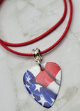 CLEARANCE American Flag Guitar Pick Necklace on Rolled Red Cord
