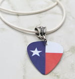 Texas Flag Guitar Pick Necklace with White Rolled Cord