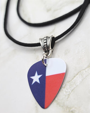 Texas Flag Guitar Pick Necklace with Black Suede Cord