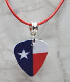 Texas Flag Guitar Pick Necklace with Red Rolled Cord