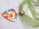 Pride Love is Love Guitar Pick Necklace with a Green Ribbon Cord