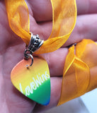 Pride Love Wins Guitar Pick Necklace with Orange Ribbon