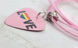Pride Love Guitar Pick Necklace on a Pink Cord Ribbon